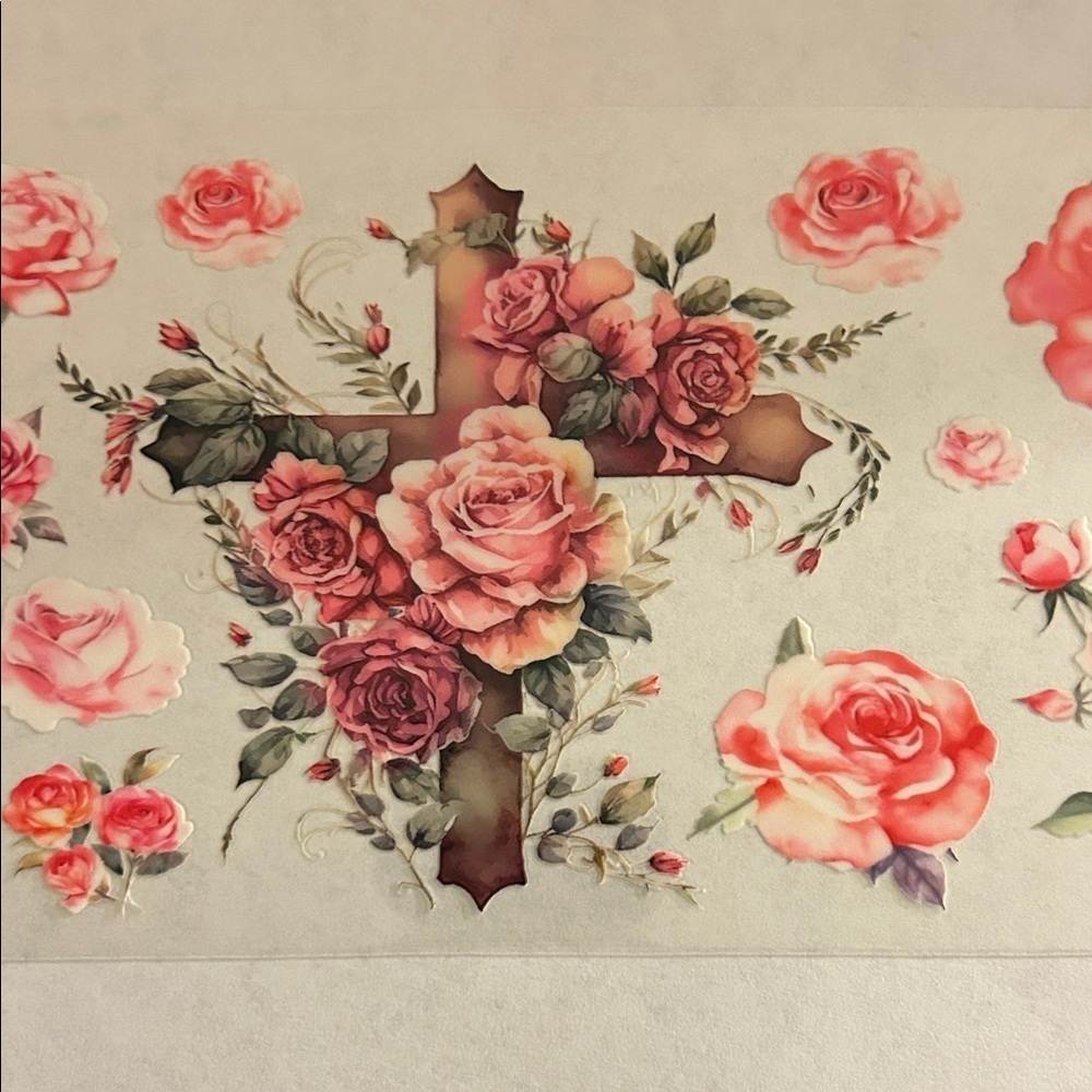 Cross Roses Cup Decal
